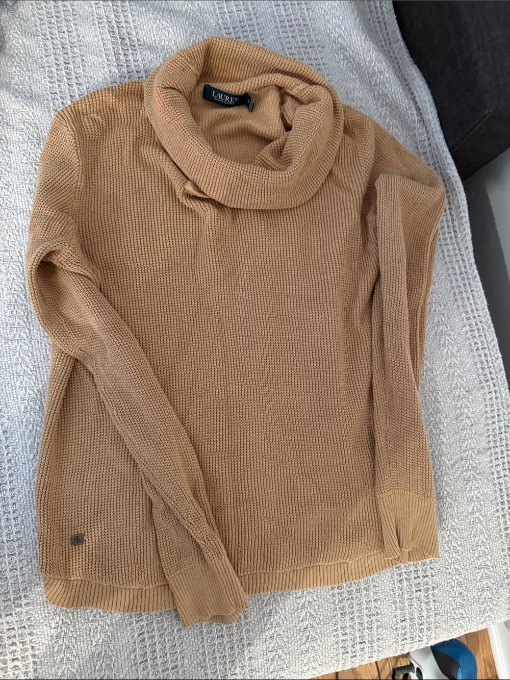 Lauren Ralph Lauren Cowl Neck Waffle Knit Sweater Brown Large